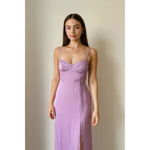 ASTR The Label Lilac Satin Slip Dress with Bustier Detail (Size XS)